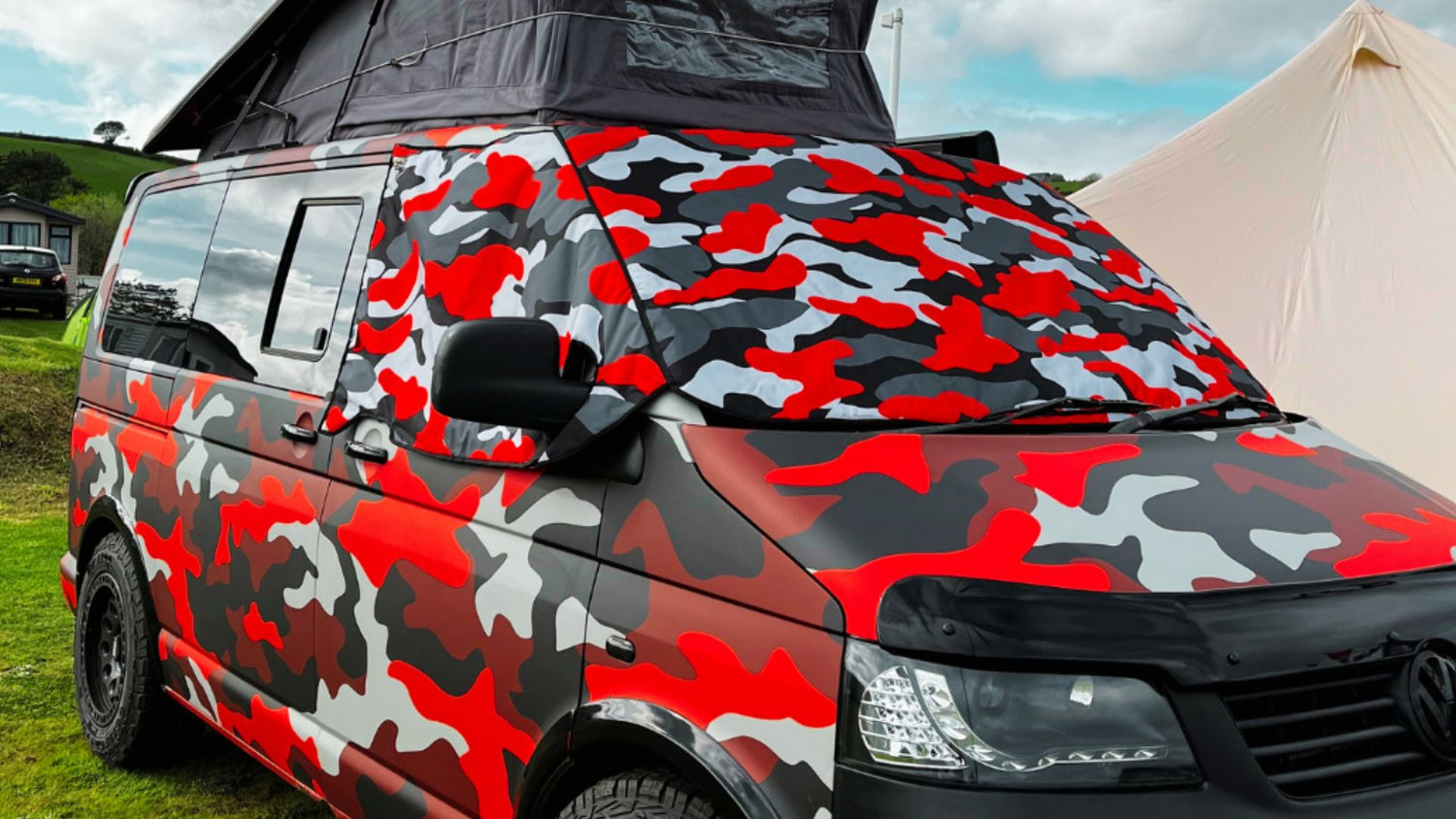 Red Camo VW Campervan Windscren Cover