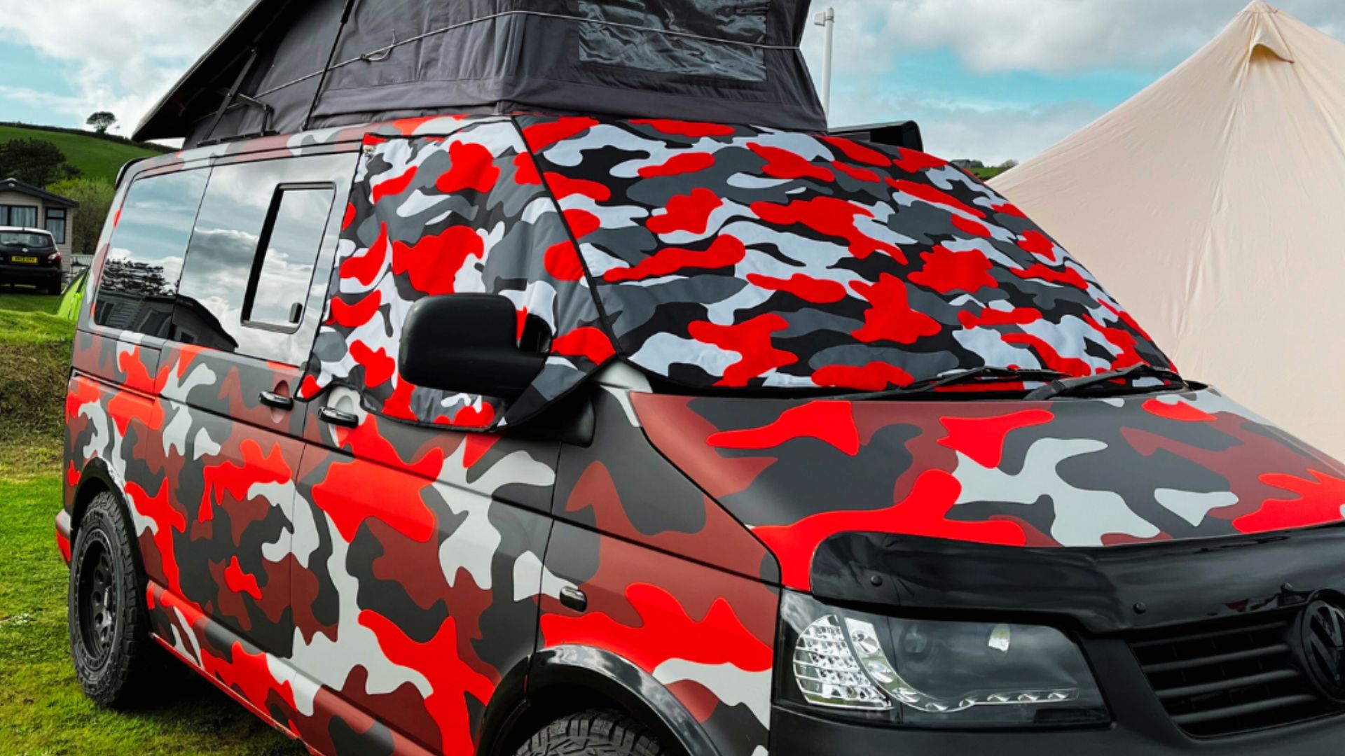 Bespoke Red Camo Campervan Screen Cover